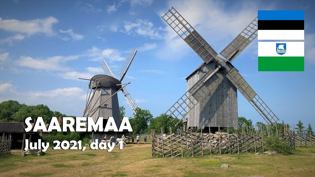 Saaremaa, Estonia. Virtual tour in Koguva village, P&ouml;ide church, Angla windmills and Kuressaare. 4K