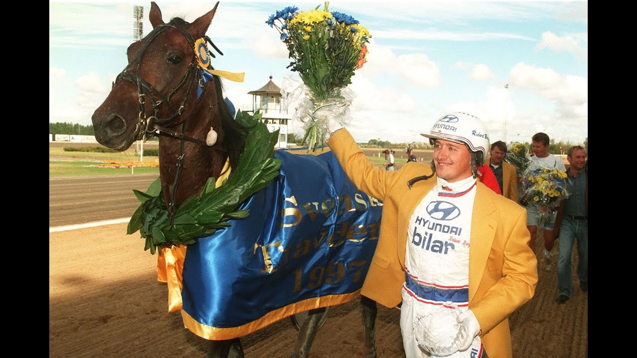 Remington Crown & Robert Bergh vinner Svenskt Travderby (1 300 000 kr) p&aring; J&auml;gersro 1997.