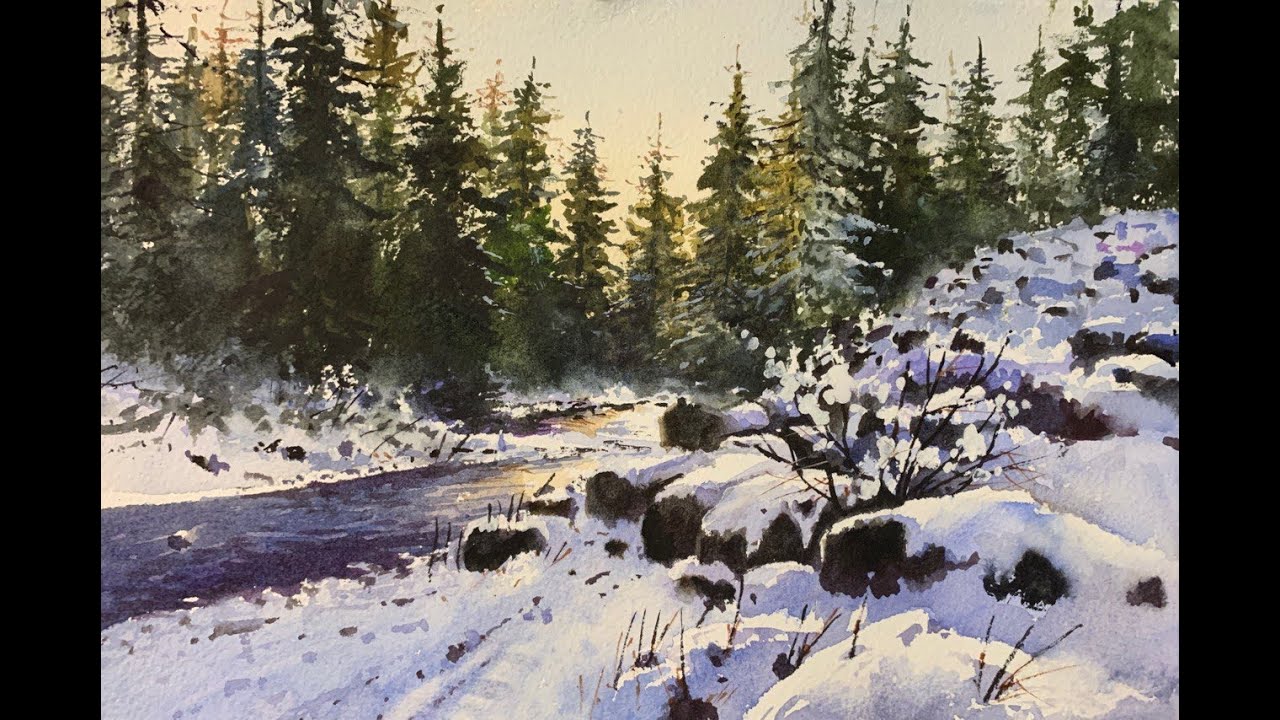 Watercolor painting winter scene