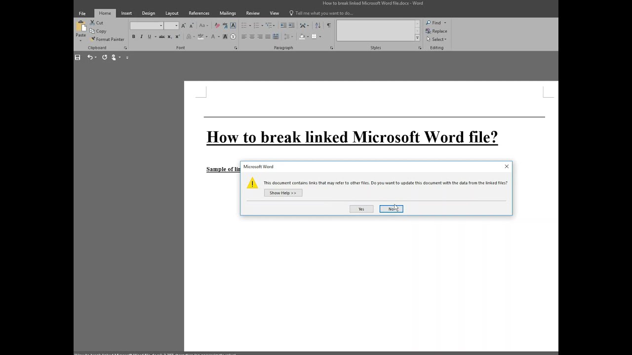 How to break linked Microsoft Word file