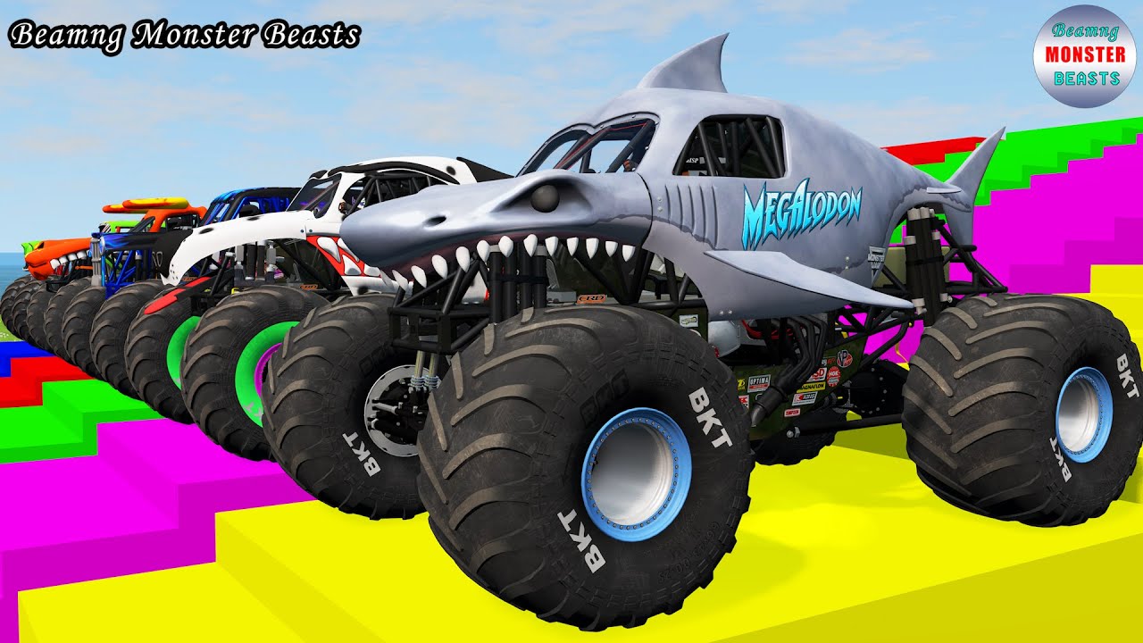 Monster Truck Transport on Triple Flatbed Trailer – BeamNG Monster Beasts #200