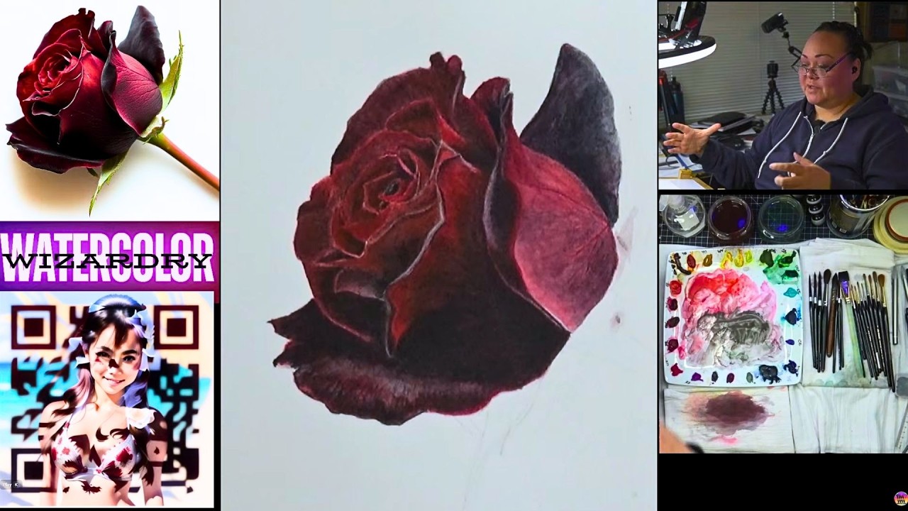 Watercolor Wizardry In-Studio Hang Out - Livestream Real Time Hyper-Realistic Rose Painting