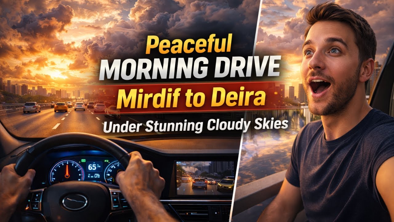 “Peaceful Morning Drive | Mirdif to Deira Under Dramatic Cloudy Skies”