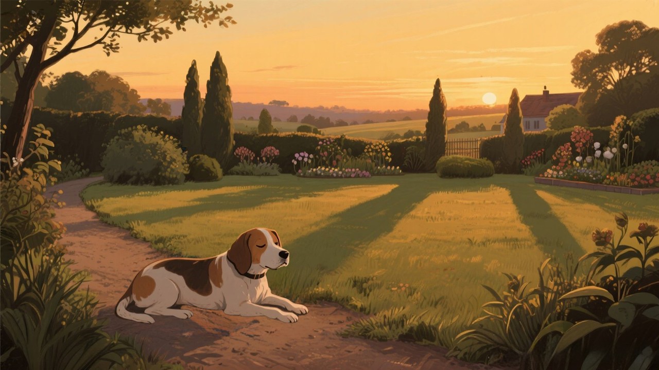 A 1930s Garden with a Dog — Another Room Where Soft Paws Cross Quiet Grass