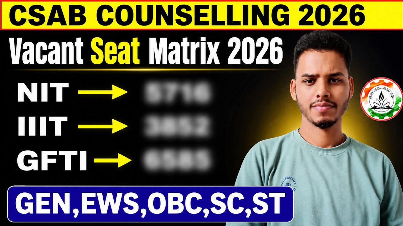 CSAB 2026 Vacant Seat Matrix for NIT, IIIT, and GFTI | CSAB 2026 Category-Wise Vacant Seat Matrix...