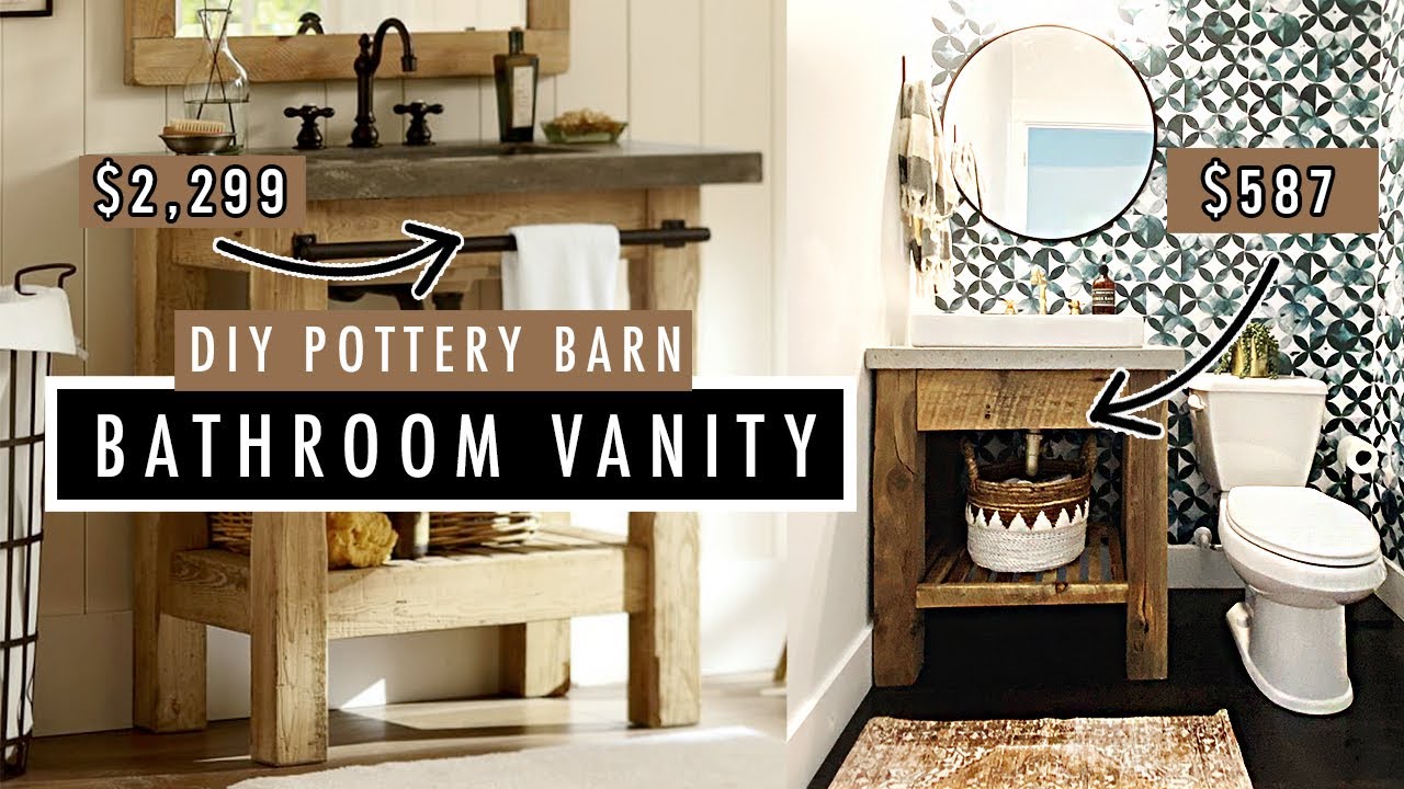 DIY bathroom vanity build | Pottery Barn Dupe + DIY concrete Counter top