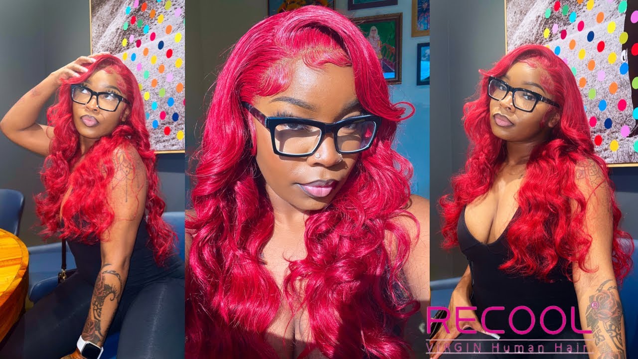 HOW TO : BOMBSHELL CURLS ON RED HAIR 13x4 BODY WAVE FRONTAL WIG : Recool Hair