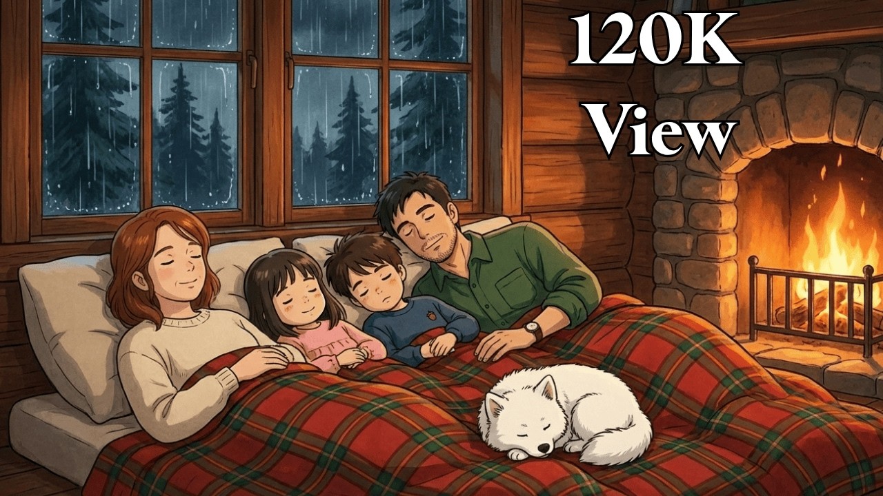 A Rainy Day in Our Mountain Cabin | Cozy Family Moments by the Fire & Cooking  | Ghibli Style ASMR