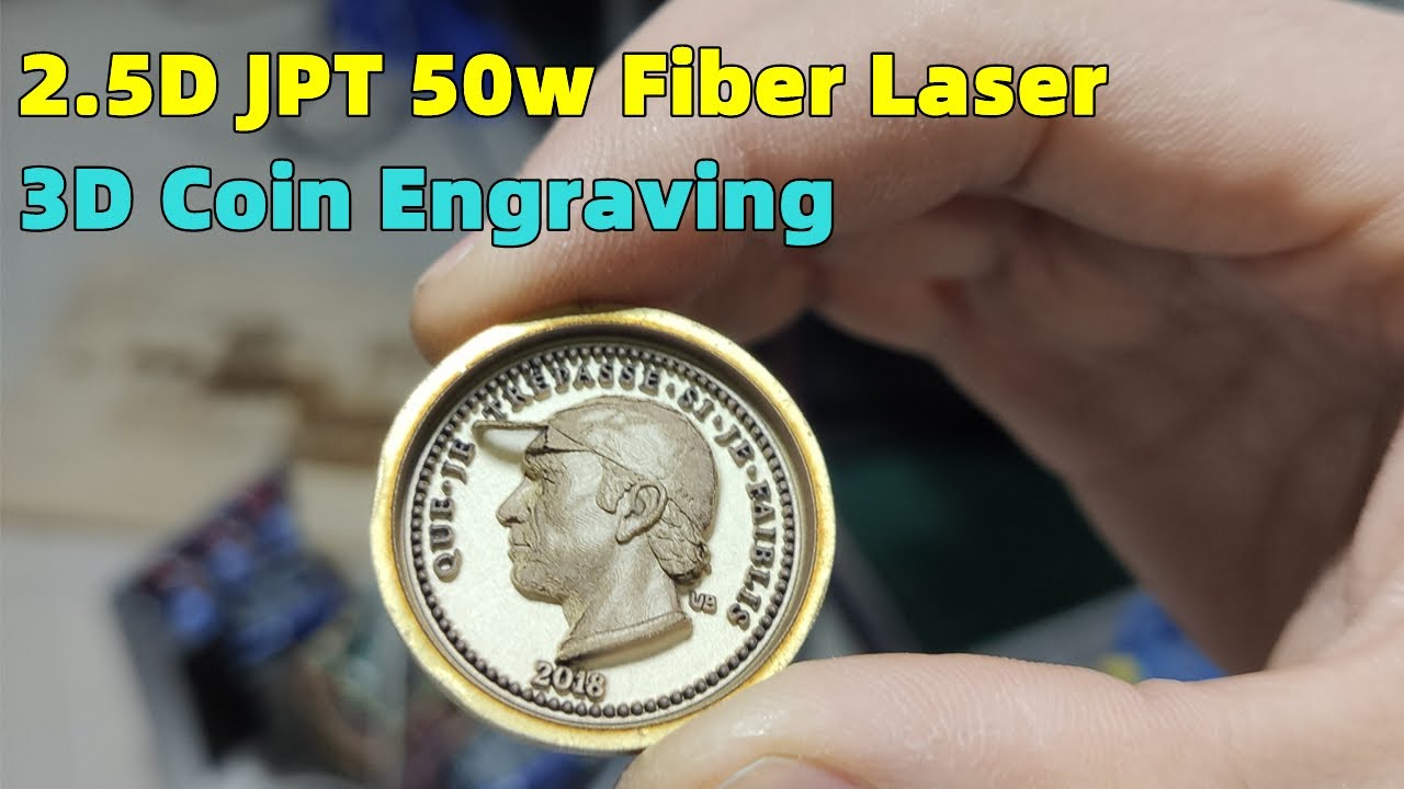 3D coin engraving by 2.5D JPT 50W fiber laser engraving marking machine