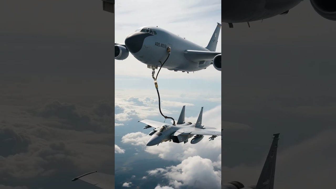 Mid-Air Refueling Operation: Fighter Jet and Tanker in Action