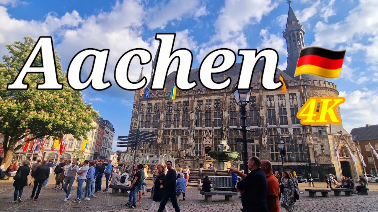 Aachen, Germany, walking tour 4K beautiful German city 2023.