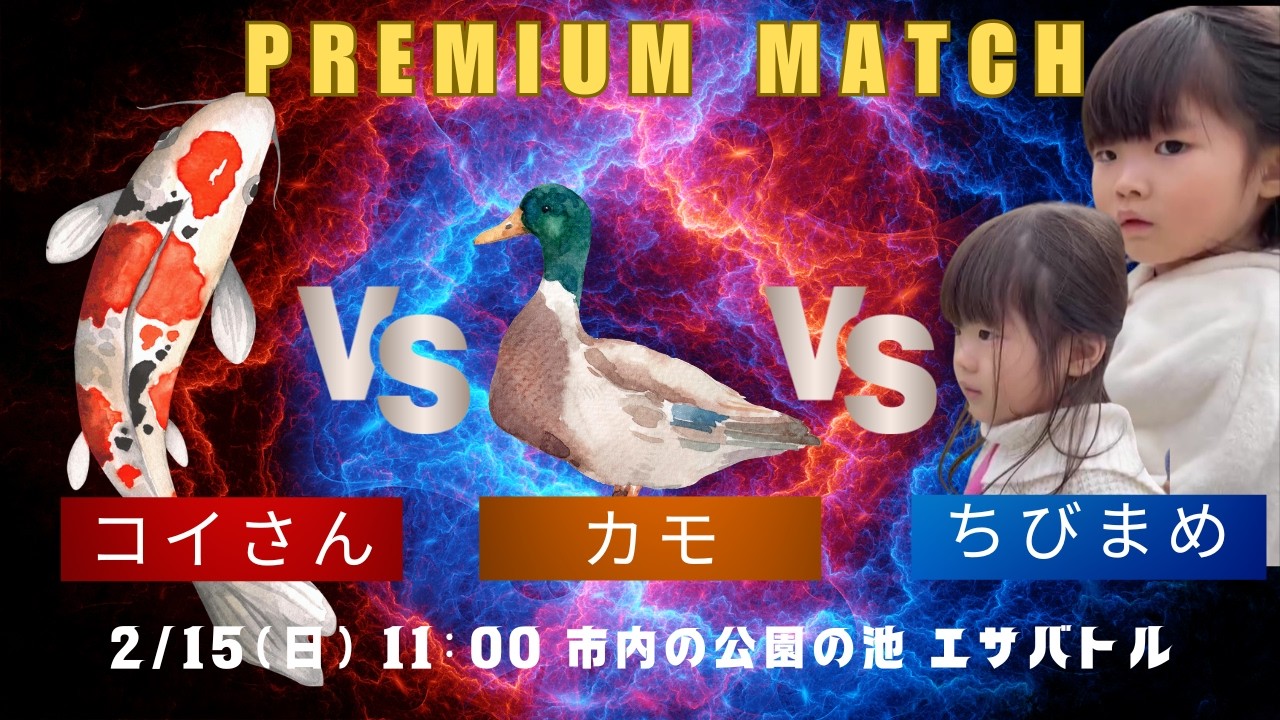 コイさんVSカモに発展したエサバトル～公園散歩した ちびまめ〔 ちびポヨ 4歳6ヶ月 まめポヨ 2歳8ヶ月 〕