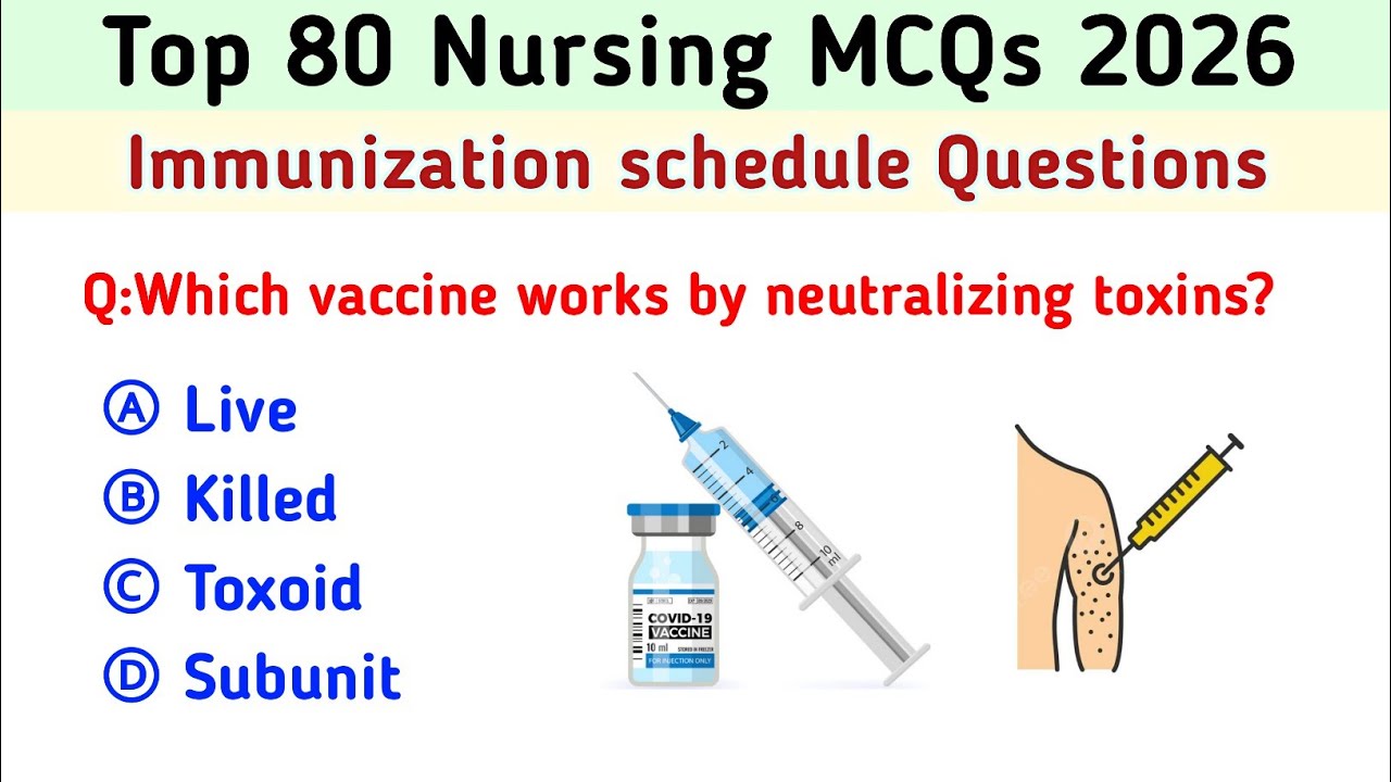 Top 80 Nursing MCQs 2026 | Immunization mcq with answers | Vaccination Schedule  | RRB | NCLEX | GNM