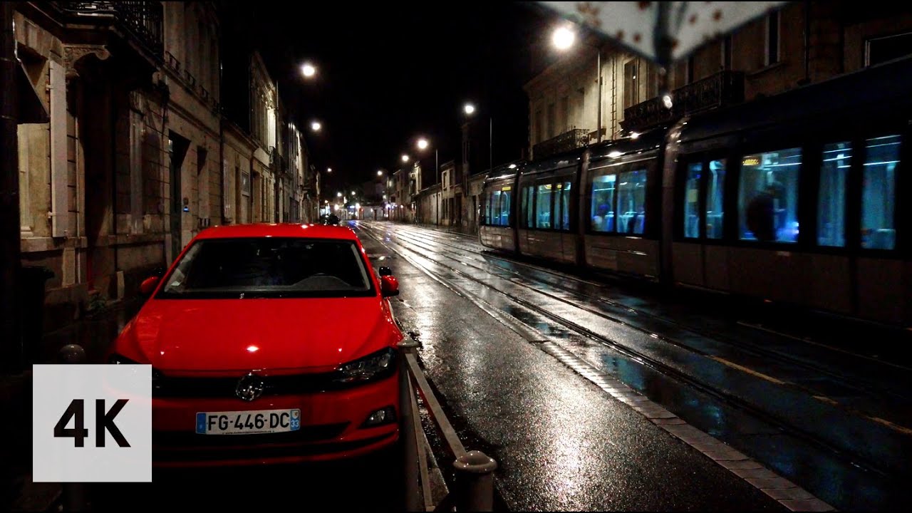 Walking in Heavy rain walk at night Bordeaux 4K / Thanks to deliverymans /may 10 2020 Osmo pocket