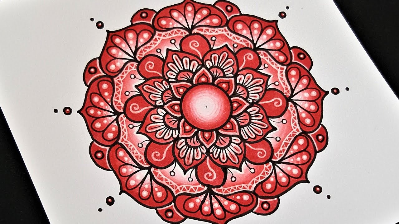 Red Mandala #28 with Chameleon Pens | Zentangle Lotte