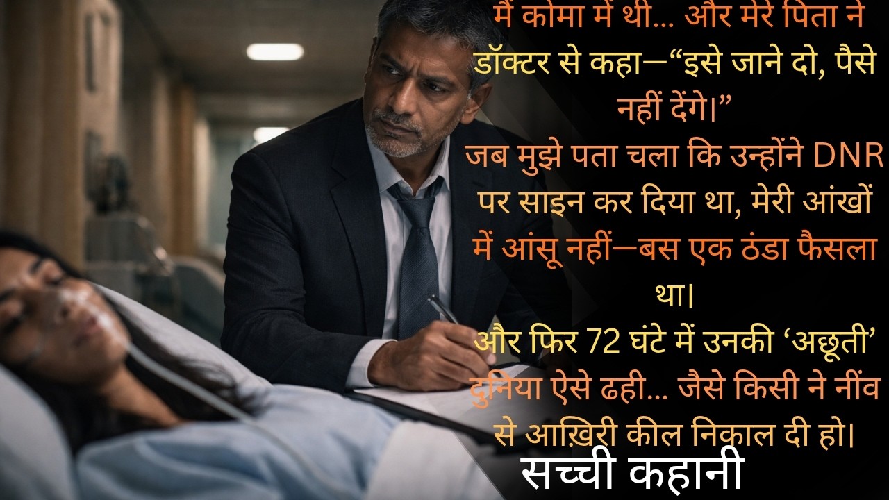 मेरे कोमा में होते ही पापा ने DNR पर साइन कर दिया… और जब मैं जागी, उनकी “दुनिया” 72 घंटों में गिर गई