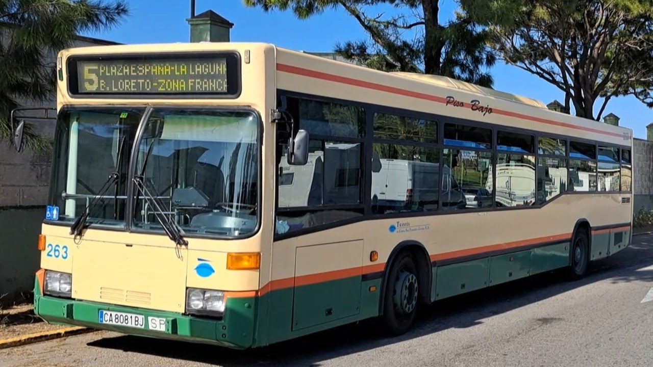 Línea 5: Zona Franca - Plaza España | Mercedes-Benz O405N2 Hispano VOV II | Bus urbano de Cádiz