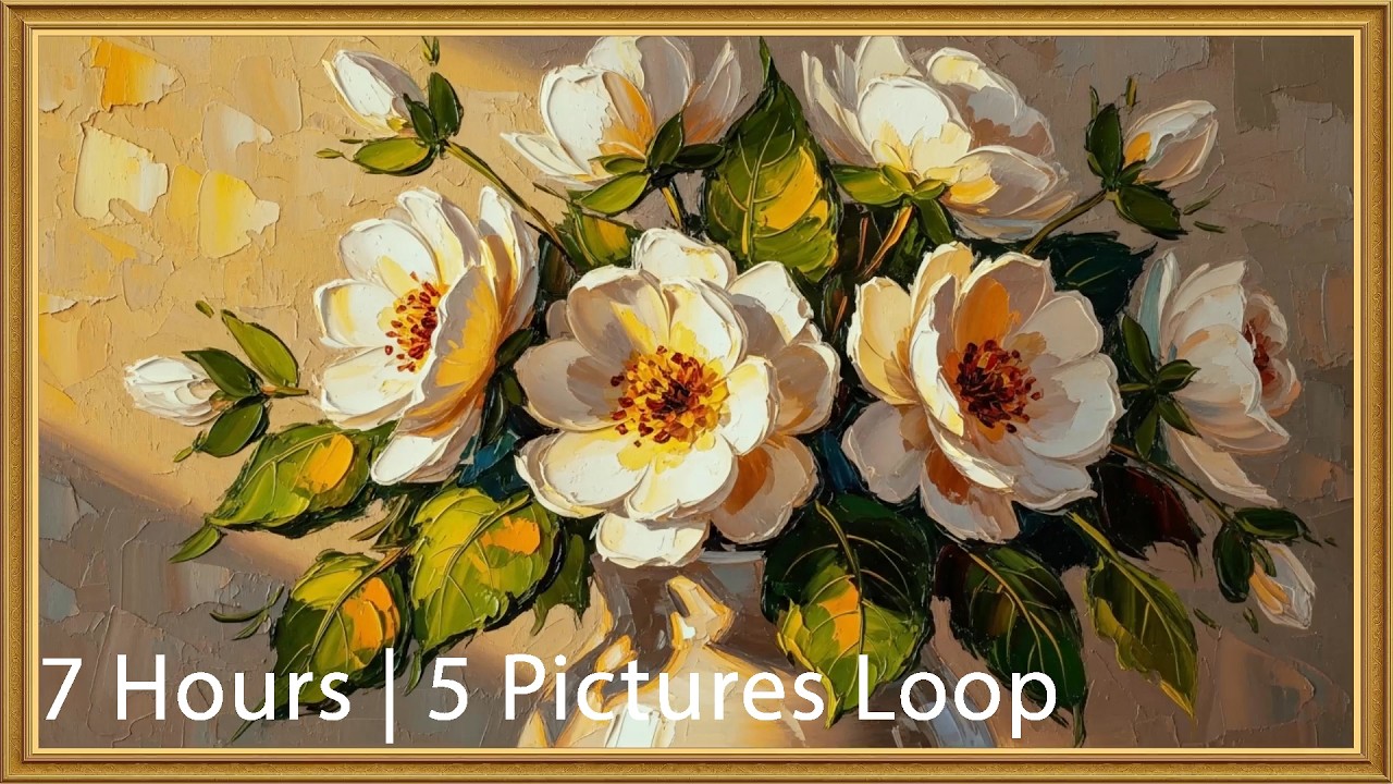 Peaceful Flower Painting Slideshow | 7 Hours Relaxing Visuals | 5 Art Loop