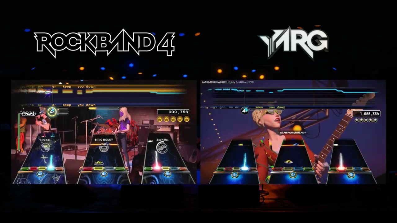 Rock Band 4 vs YARG - Gameplay Comparison