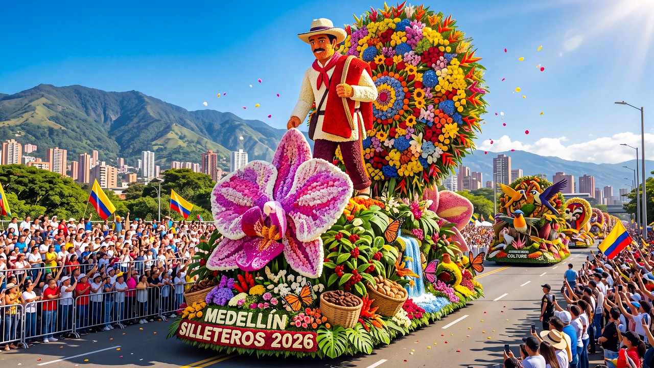 Парад цветов в Медельине 2026 🌺 Тысячи цветов заполняют улицы | Полное видео мероприятия в формате