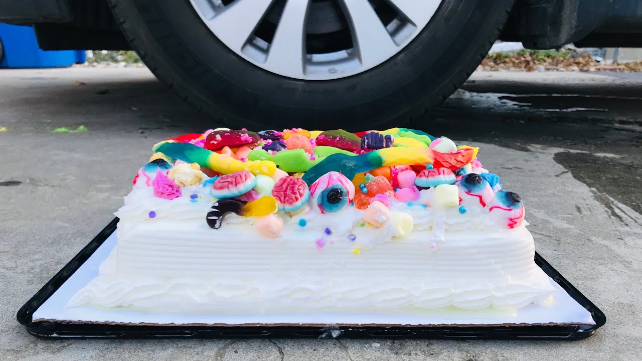 Crushing crunchy & soft things by car! - EXPERIMENT: CAKE VS CAR!
