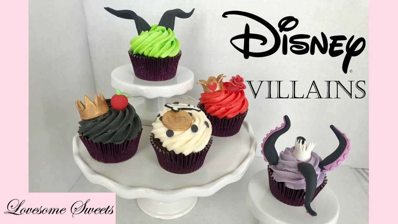 DISNEY VILLAIN CUPCAKES (how to make, pipe and decorate halloween Disney party cupcakes)