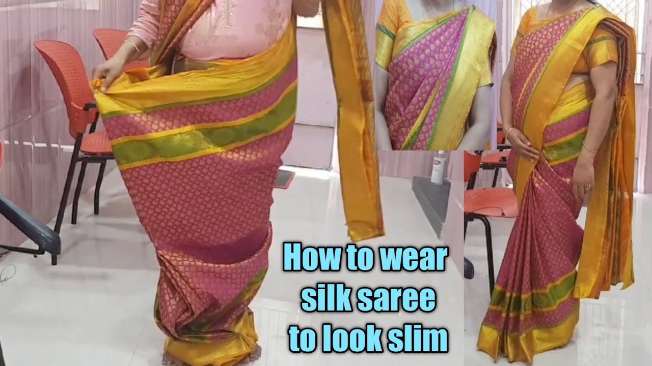 Silk saree draping for fat women/saree draping for slim look/bridal saree draping/how to wear silk s