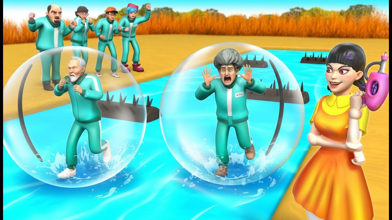 Squid Game vs Scary Teacher 3D | Walk On Water Miss T vs Player 001 - Water Rolling Ball Challenge