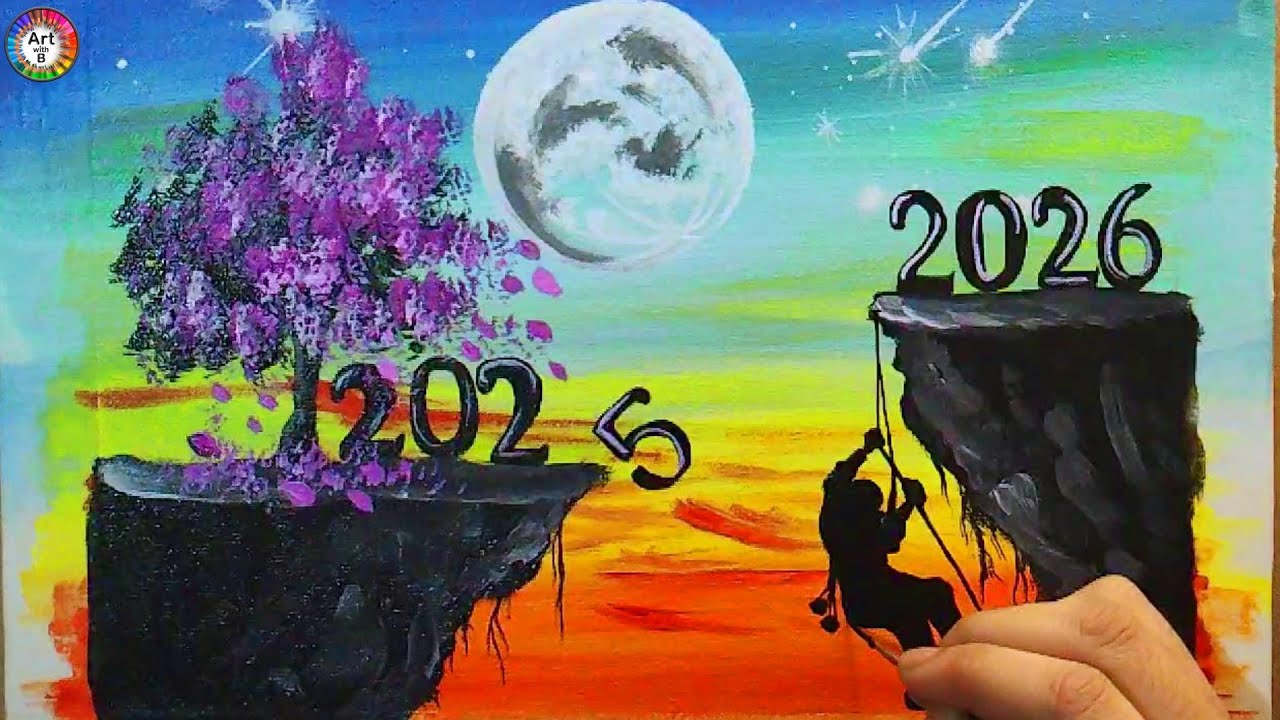 happy new year 2026 acrylic painting | New year painting | 2026 painting