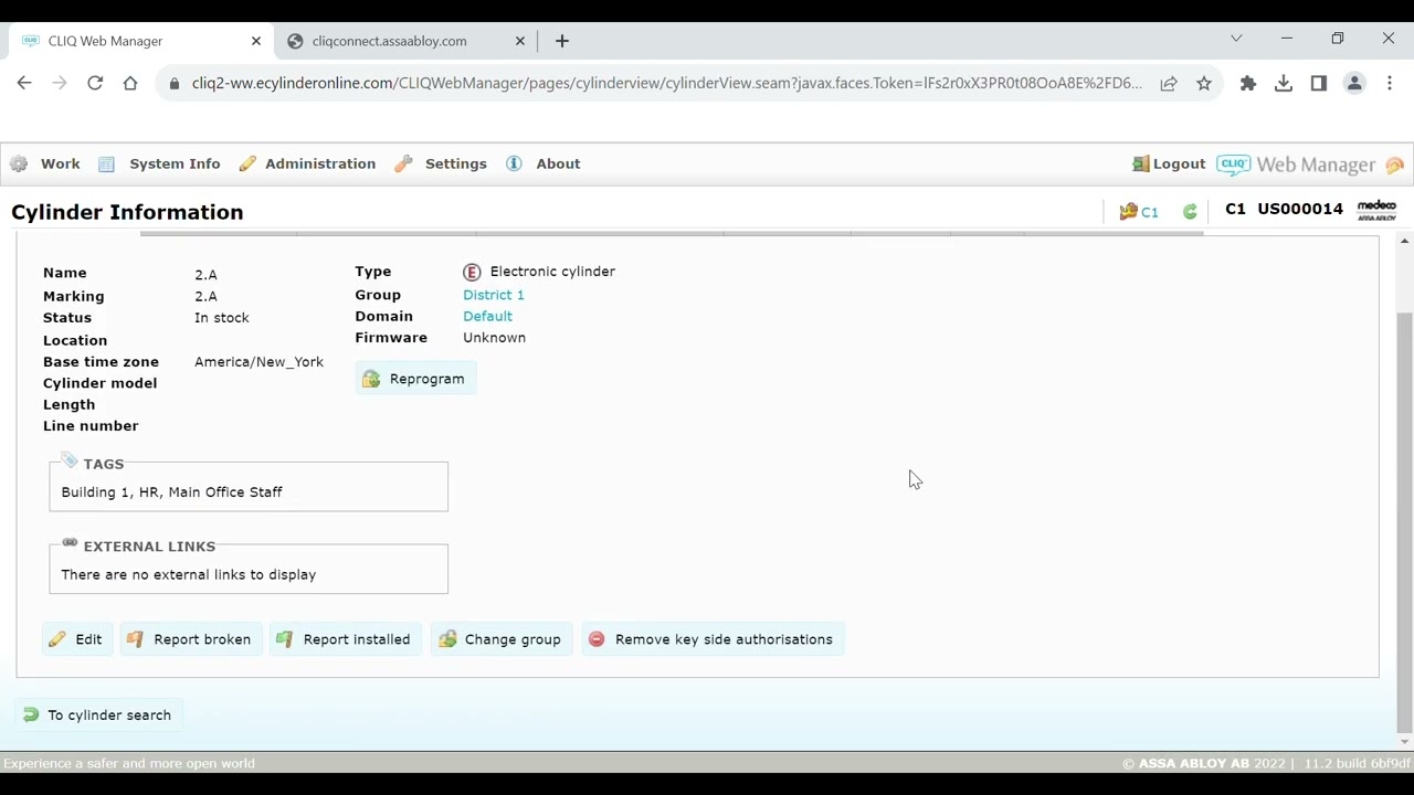 CLIQ Web Manager: Editing A Cylinder