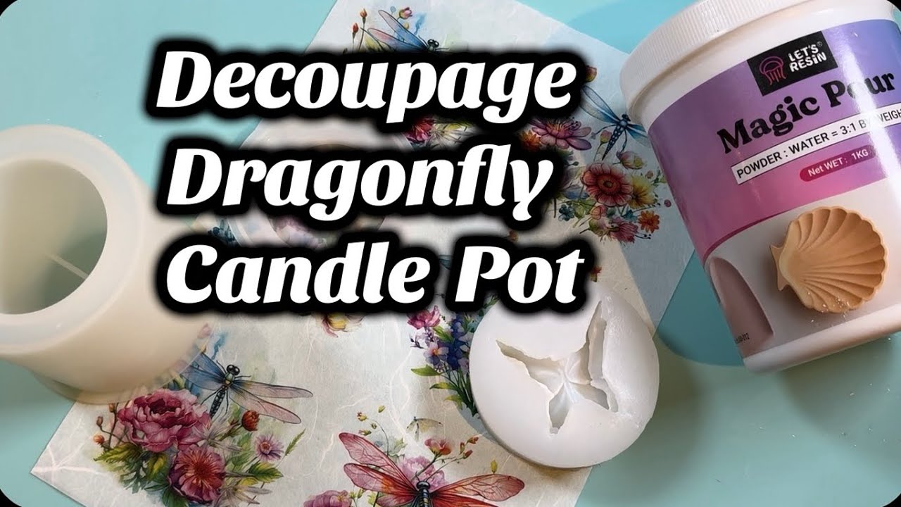 #230 Dragonfly Decoupage Candle Pot