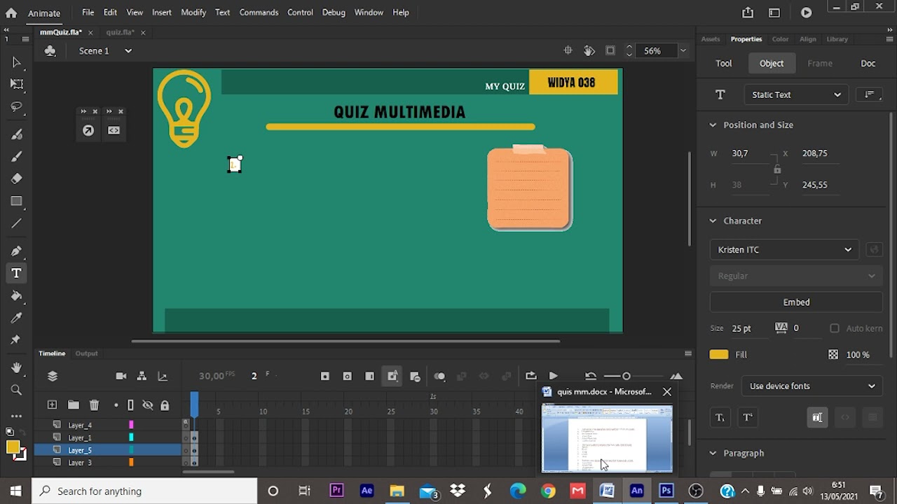 Kuis Pilihan Ganda dengan Action Script 3.0-Adobe Animate 2021