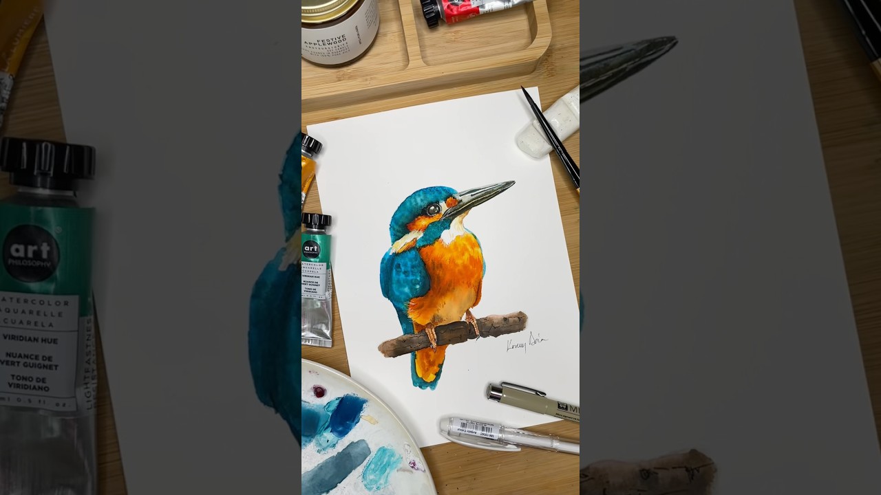 Vibrant Kingfisher Watercolor Painting | Realistic Bird Art in Watercolor #birds #naturepainting
