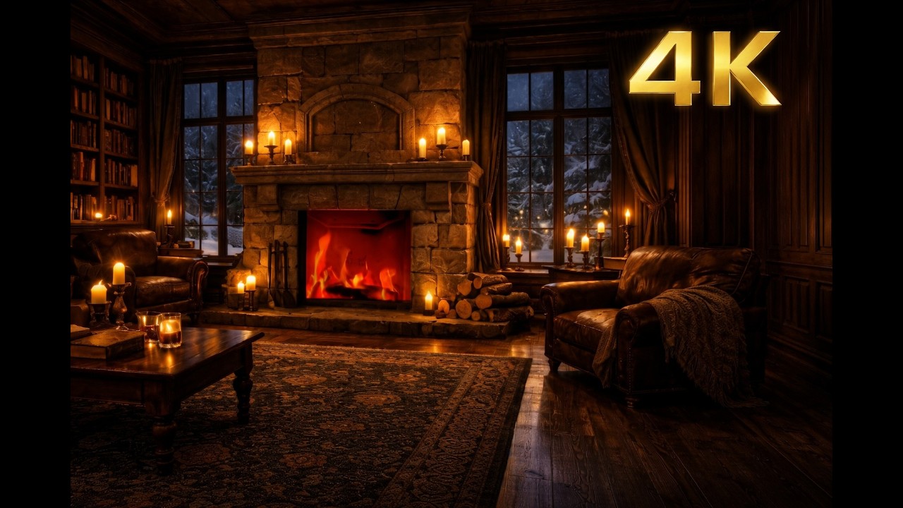 4K Cozy Fireplace 🔥 Natural Crackling Wood Sounds. No Music. 4.5 Hours 🏔️