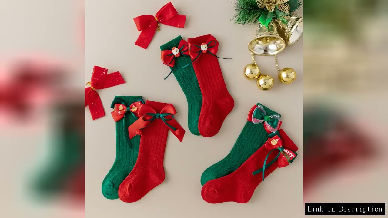 Little Girls Sweet Bow Socks Spring Autumn Knit Ribbed Princess Knee High Socks for Christmas New Ye