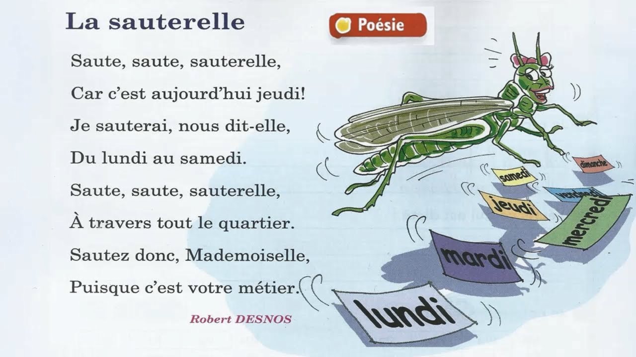 Poésie : La sauterelle / unité 5 / page 58 / le nouvel espace de français 2AP