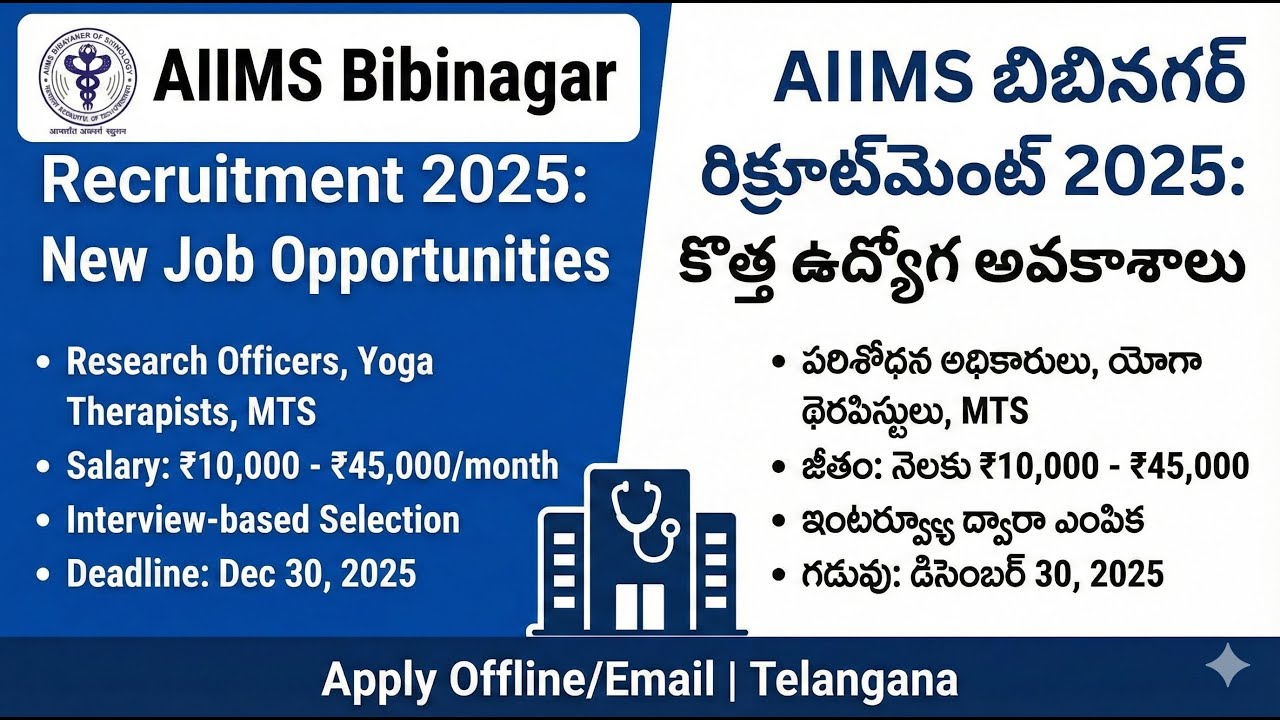 ఎయిమ్స్ బీబీనగర్ ఉద్యోగాలు 2025, AIIMS Bibinagar 2025 Recruitment for Research and Staff Posts