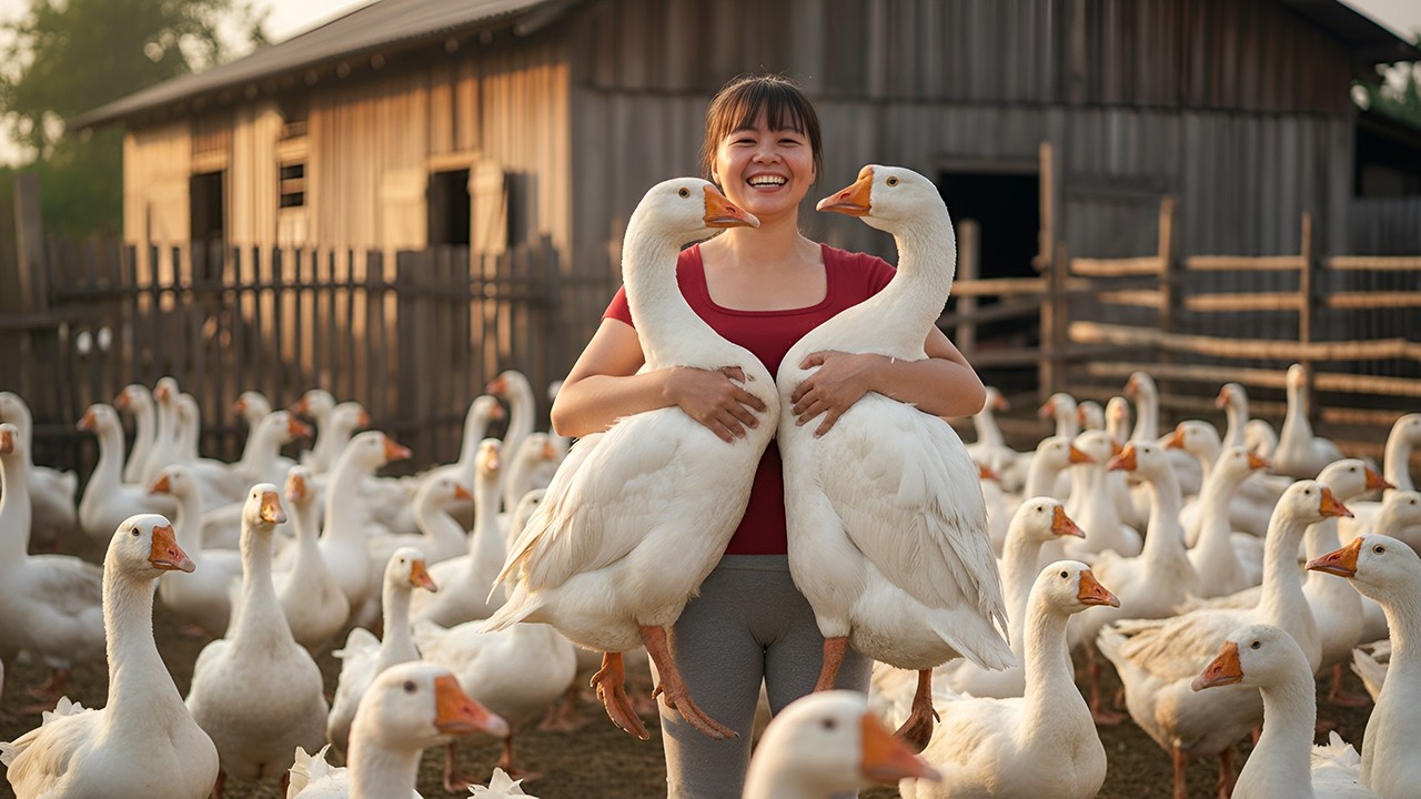 Buying Many Big Geese from Local Farmers – Transporting by 3-Wheeled Truck to the Village Market