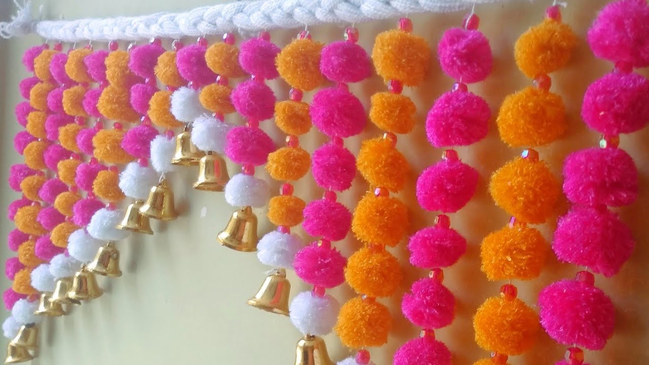 Beautifull Pom Pom Toran || Easy Door Hanging Making Ideas /Pearl Door Hanging Toran /Diy Room Decor