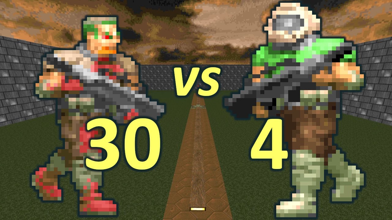 30 Zombiemen vs 4 Doomguys - Doom Co-op Simulation - Doom Retro Battles