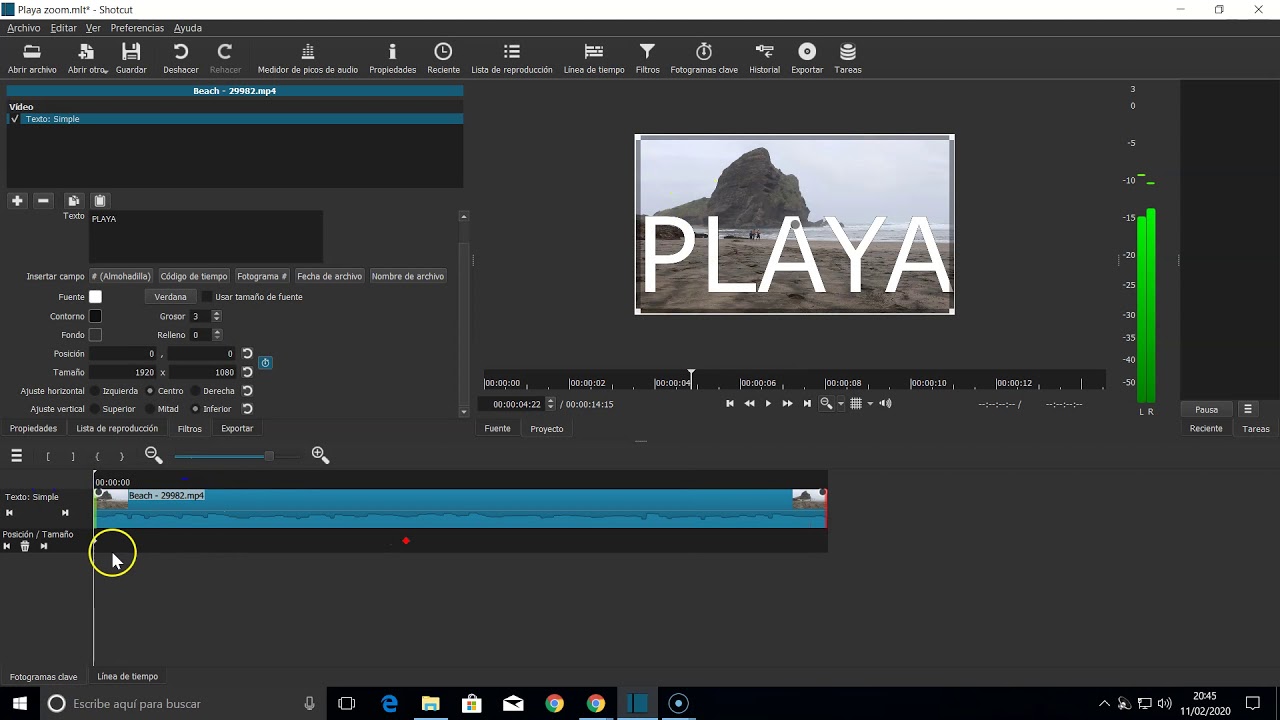 Curso ShotCut -  Movimientos de texto #2 (Opciones de fotogramas clave)