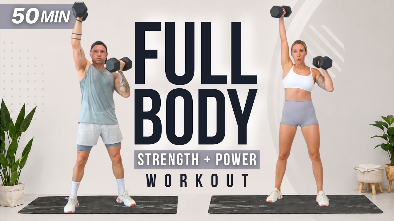 50 Min FULL BODY WORKOUT with DUMBBELLS | Strength & Muscle + Core