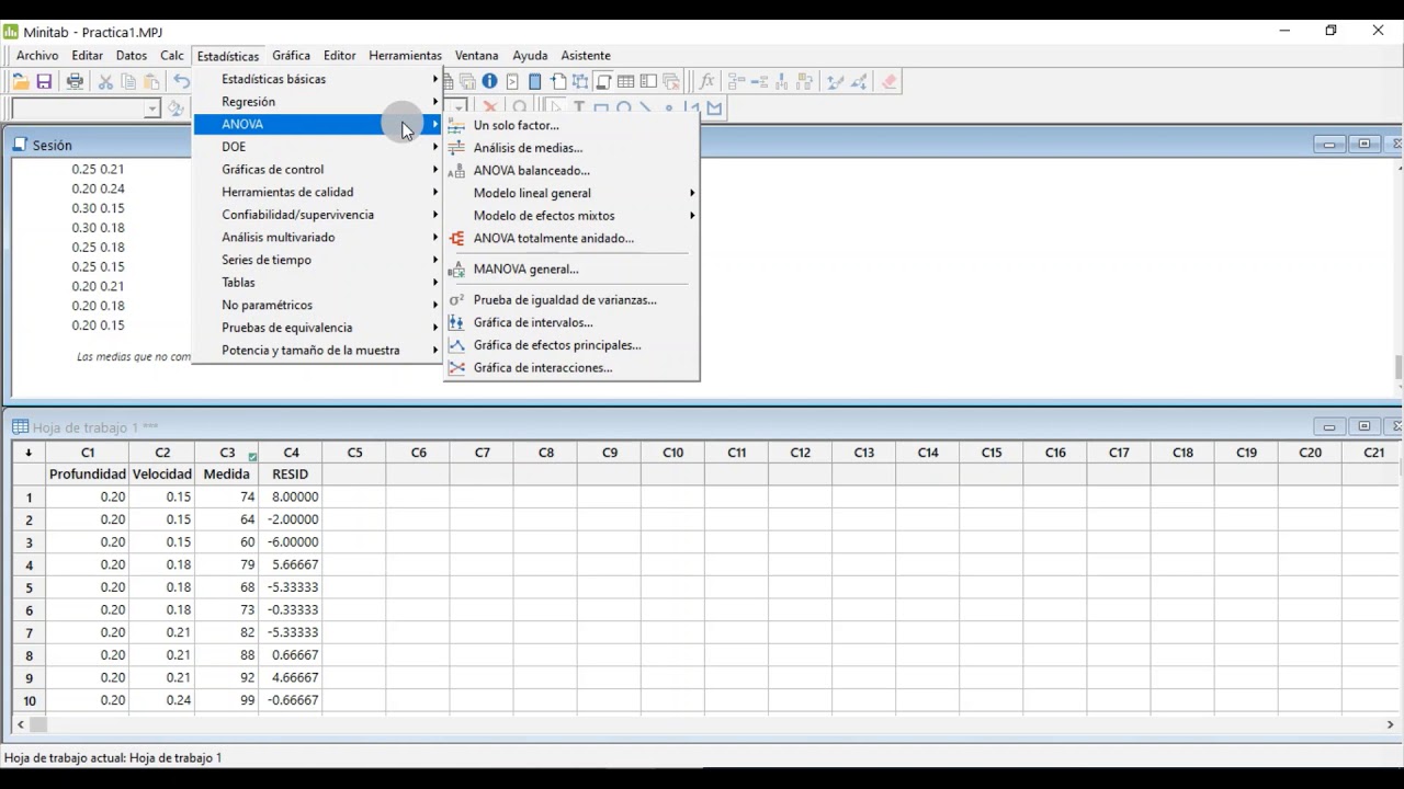 Ejercicio de Diseño Factorial en minitab. (en efectos fijos, aleatorios o mixtos)