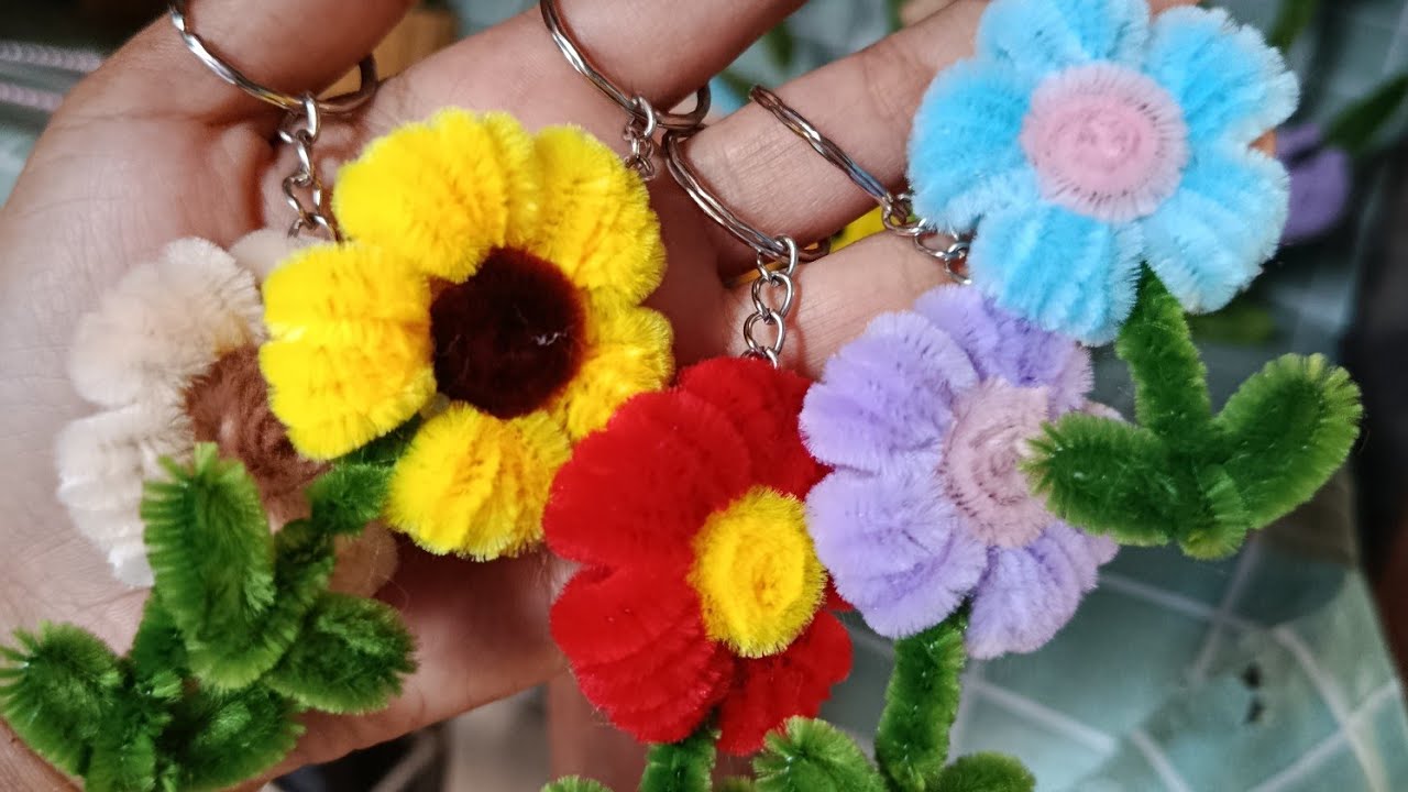 DIY : Gantungan kunci bunga simple untuk pemula kawat bulu/fuzzy wire