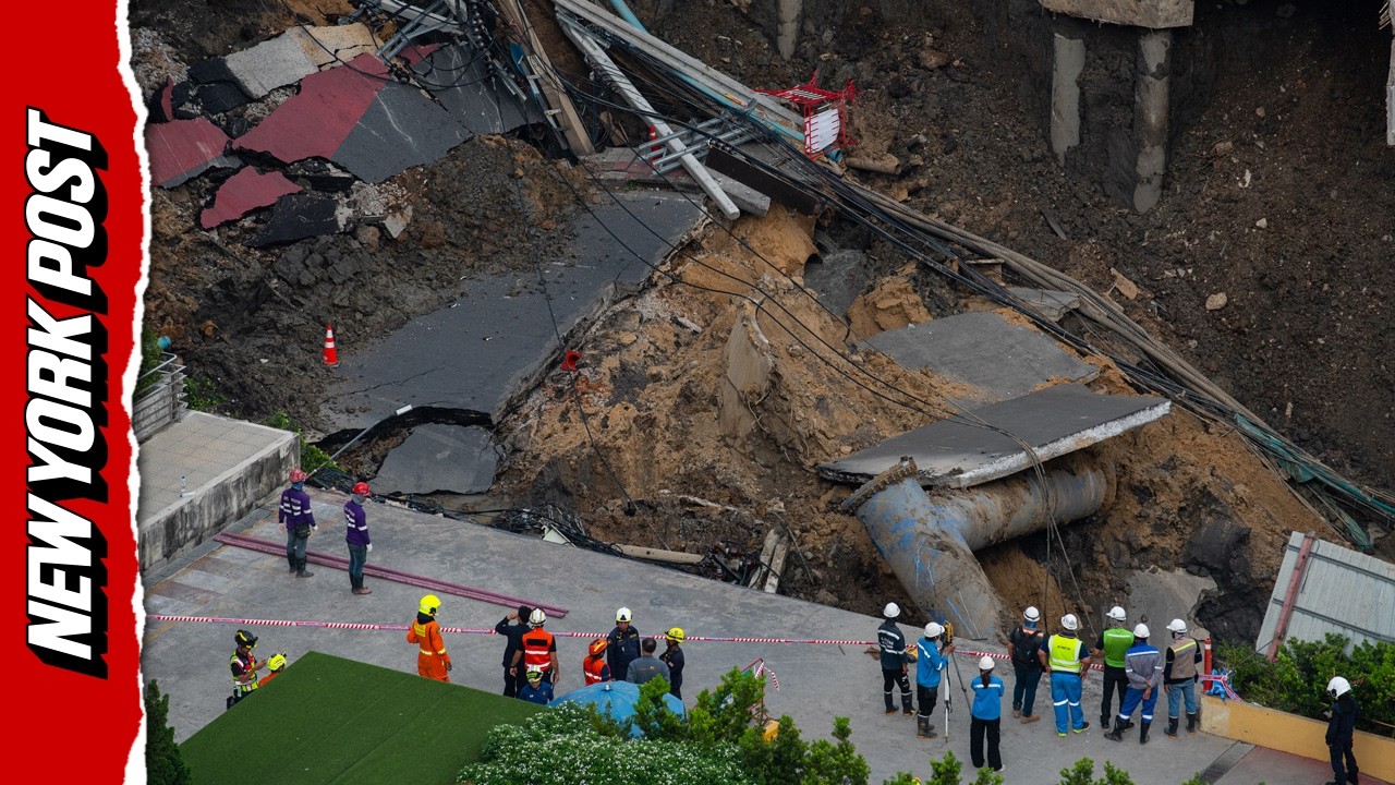 Insane Moment Bangkok Road Collapses into Huge Sinkhole During Rush Hour
