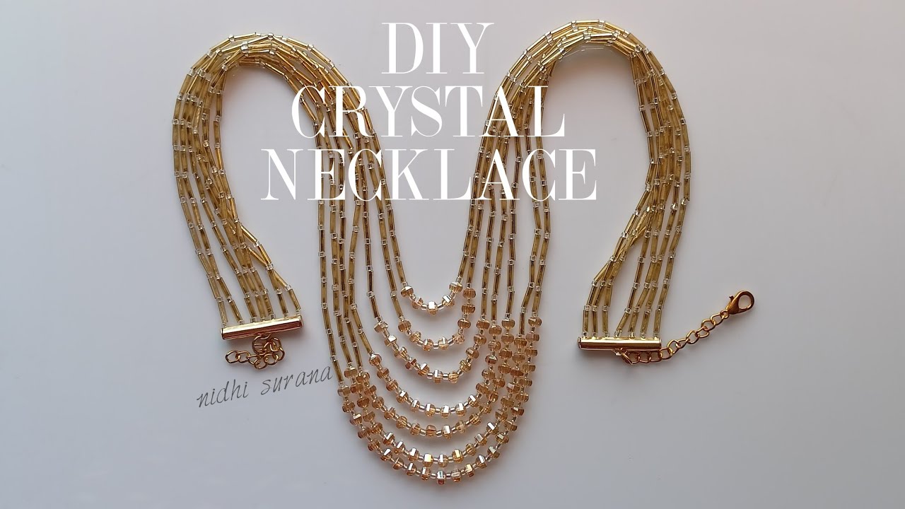 Layered Necklace with Crystals & Bugle beads/Beading Tutorial/Diy