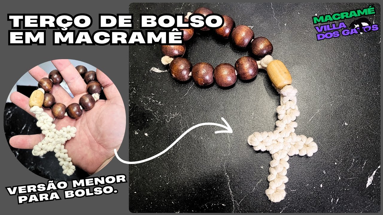 Cruz e terço de macramê