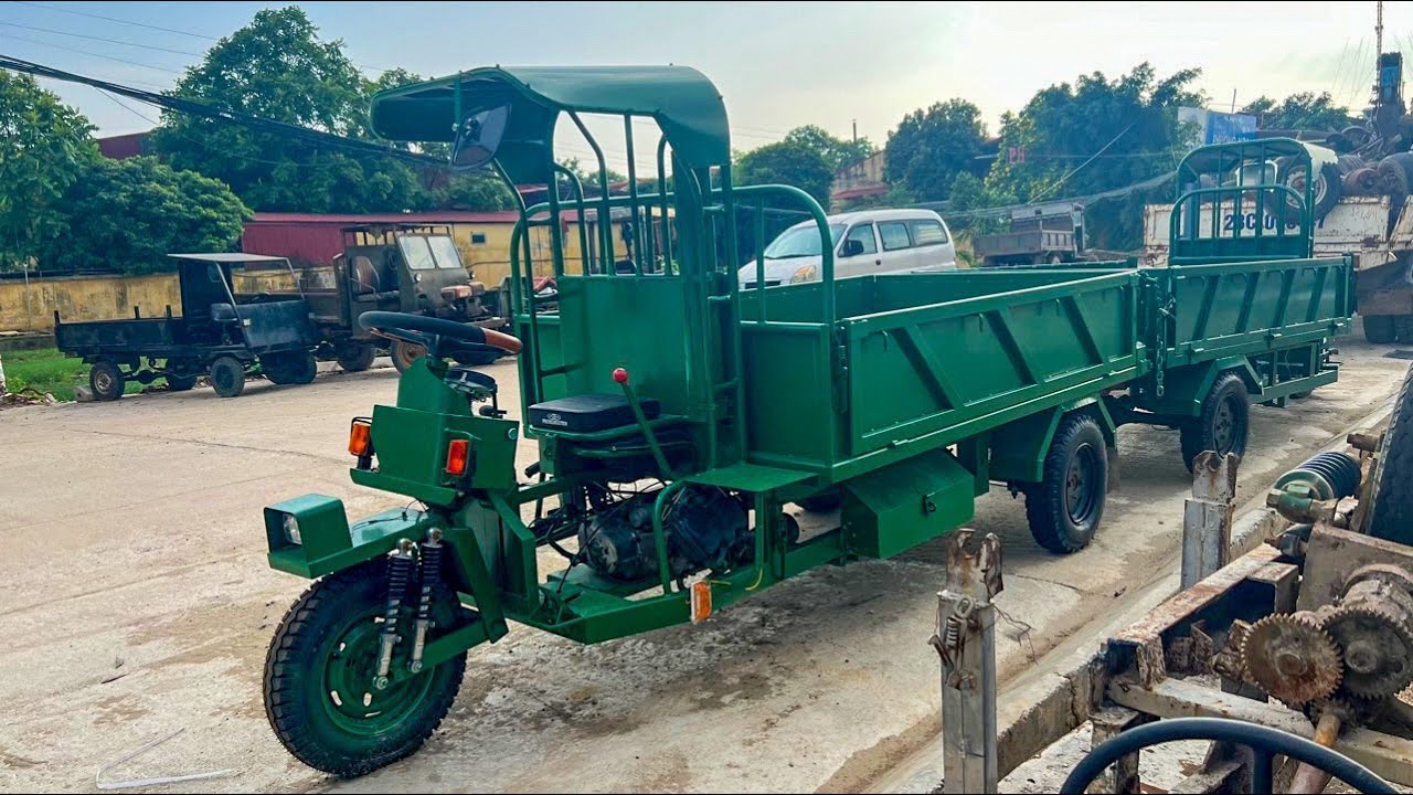 Xe ba bánh lái vô lăng tải 1,5 tấn || Xe ba bánh tự chế có ben
