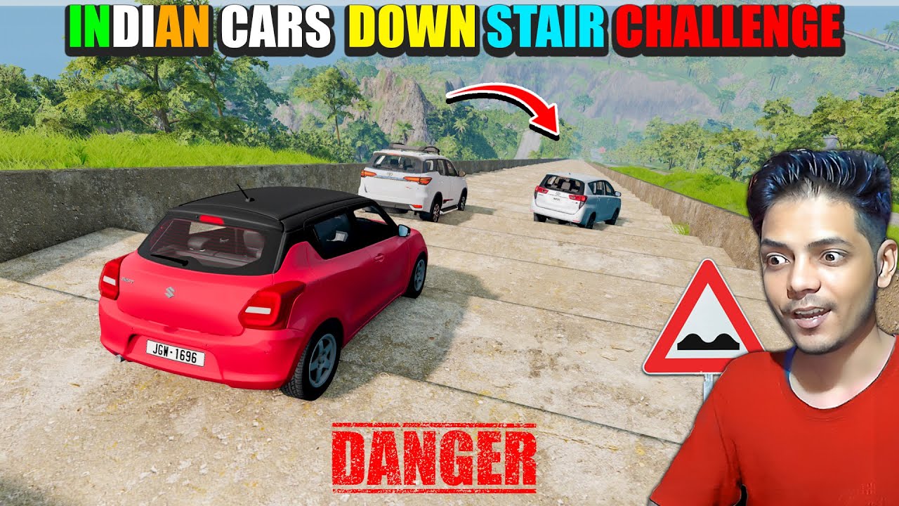 Indian Cars Vs Down Stairs Challenge | BEAMNG