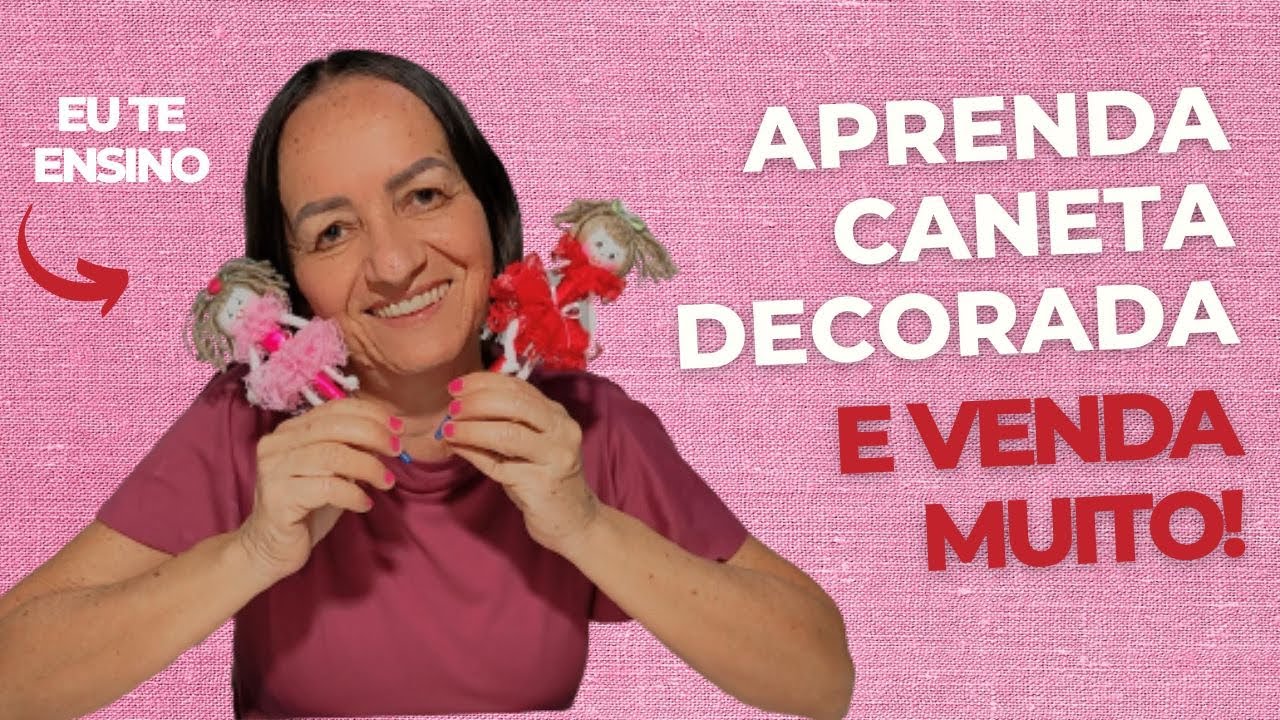 Caneta decorada com boneca de cordão e bico de renda fácil e rápido